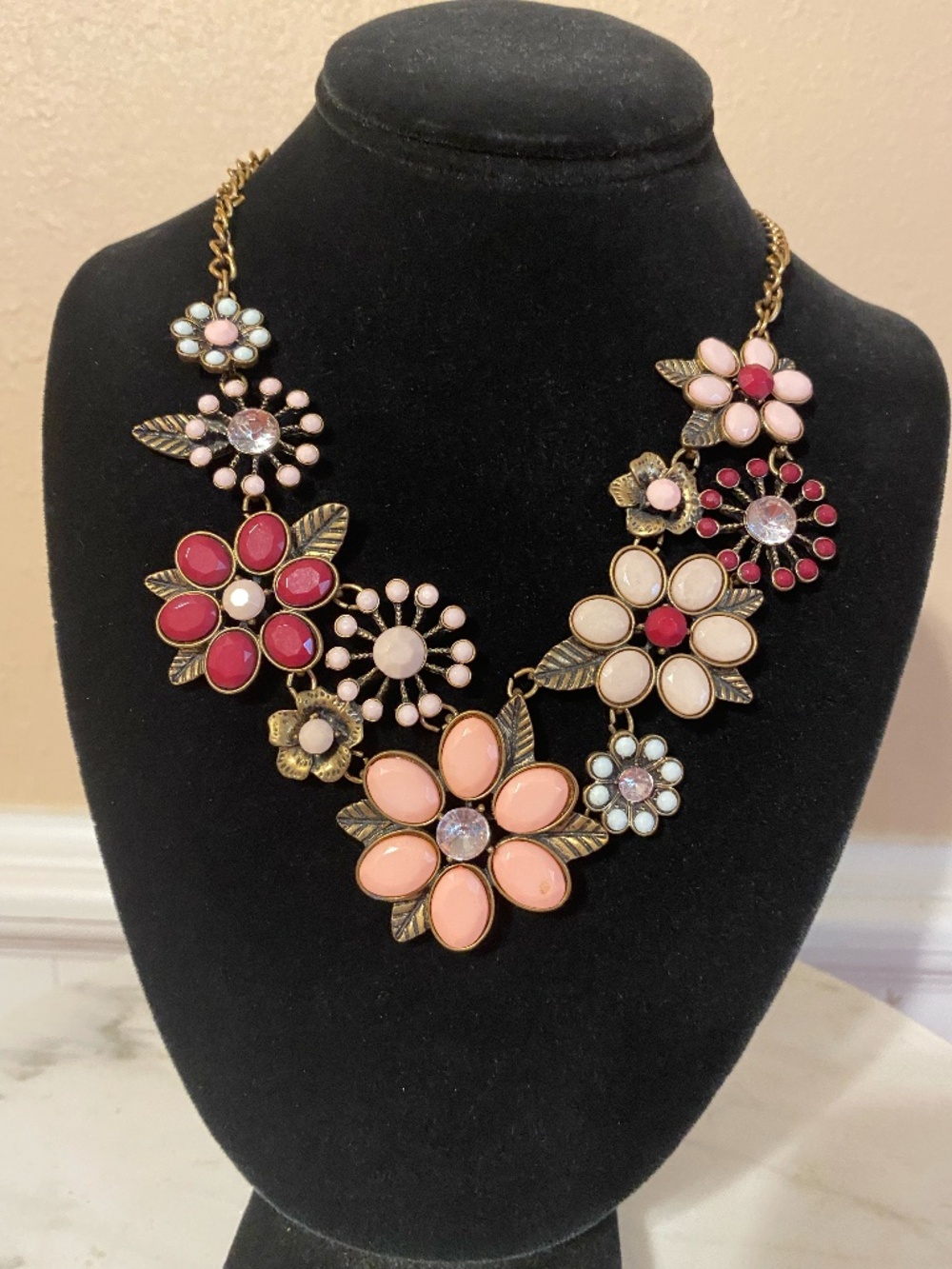 Statement Necklace, pink floral